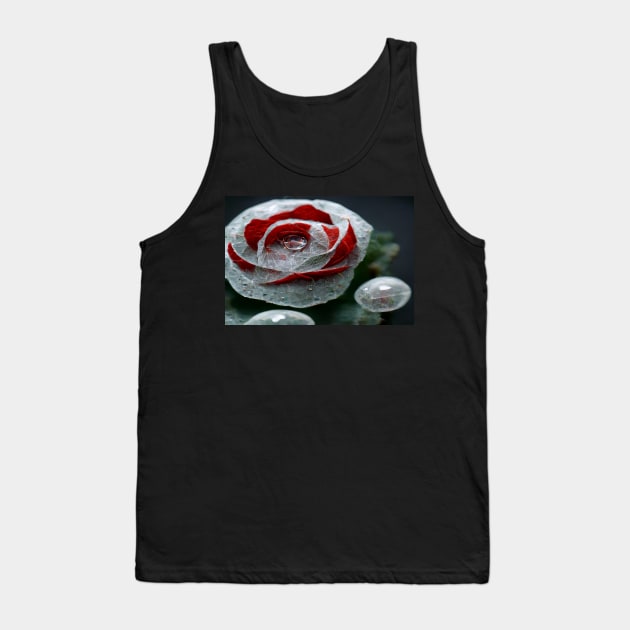 Red And White Rose With Raindrops, Macro Background, Close-up Tank Top by Unwind-Art-Work